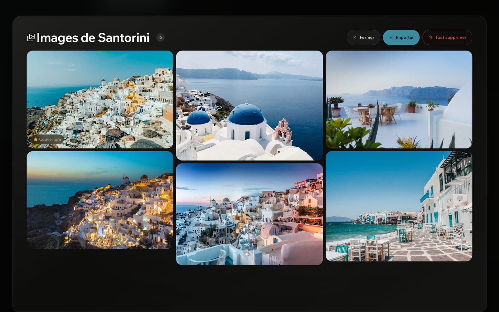 Une galerie photo de voyage remplie d'images de Santorin.