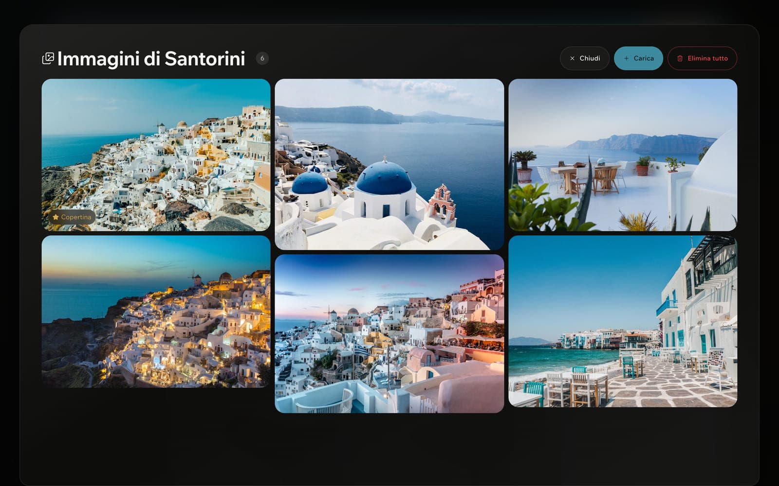 Una galleria fotografica del viaggio piena di immagini di Santorini.